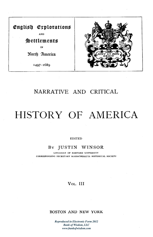 (image for) Narrative and Critical History of America, Vol. 3 of 8 Vols.